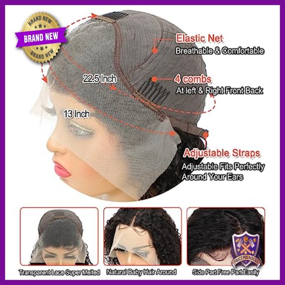 13x4 HD Lace Front Wig Human Hair Pre Plucked 180% Density Wet Wavy Bob main image 6